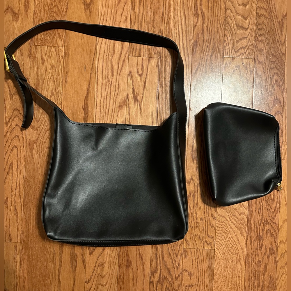 Black Faux Leather Crossbody and Pouch Set